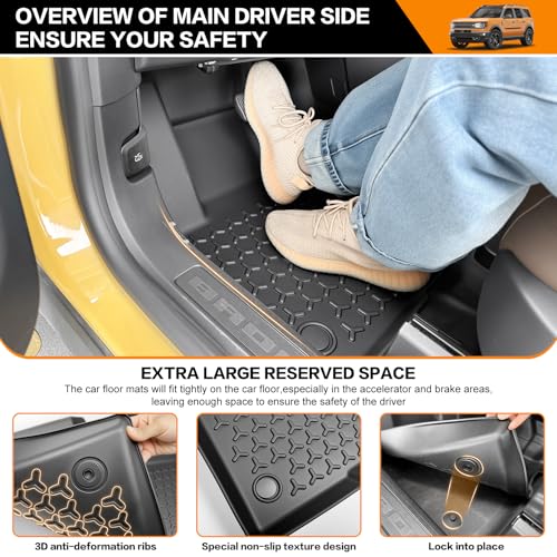 HUYINPJ Cargo Mat Floor Liner Compatible with Bronco Sport 2021-2025 TPE All Weather Floor Mat for Ford Bronco Sport 2021 2022 2023 2024 2025 Include 1st & 2nd Row(Floor mat) by HUYINPJ - Image 3