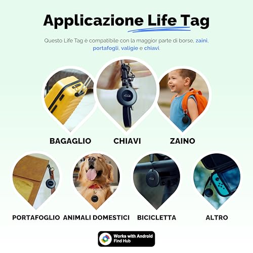 Lifemate Tag Android 4 Pack – Localizzatore Gps Android Con Bluetooth, Compatibile Con App “Funzioni Trova Di Google”, Impermeabile IP67, Batteria Lunga Durata, Trova Chiavi E Oggetti Smarriti - 4