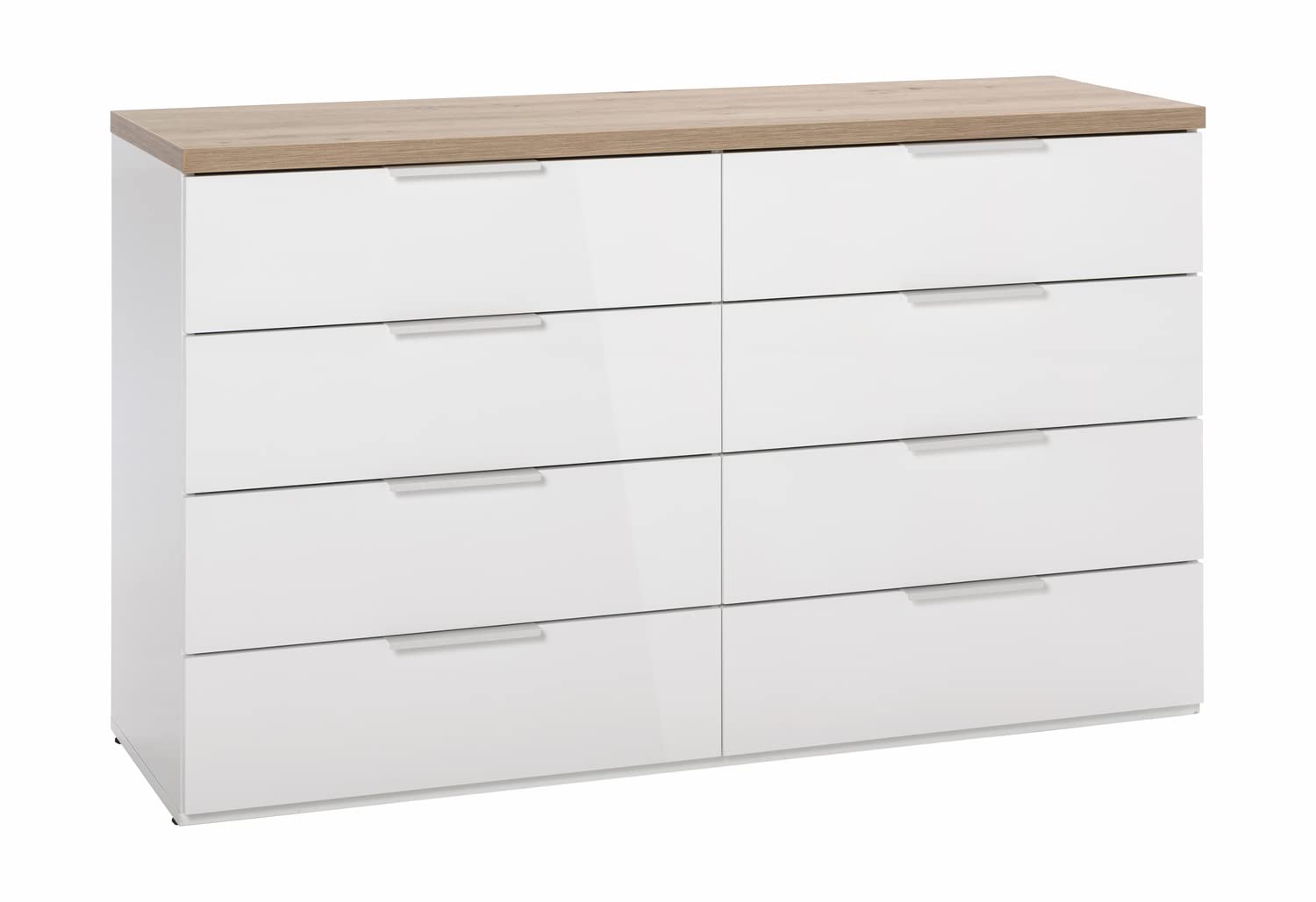 Composad | Camera da Letto Completa della Linea MUNDI, Set di 6 Mobili, Letto Matrimoniale, Armadio, Comodini, Cassettiera, Comò, Colore Rovere Mielato e Bianco Laccato, Made in Italy
