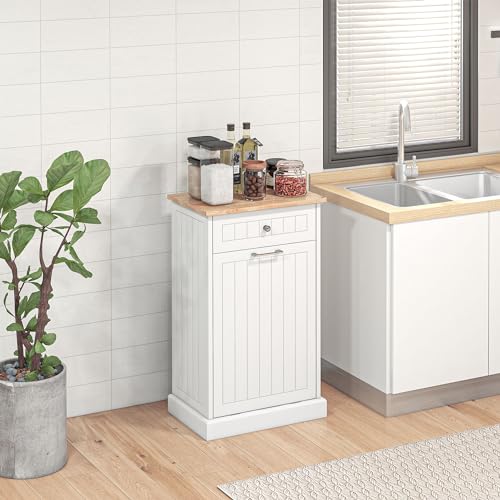 Gabinete de basura con cesta oculta y cajón blanco miniatura 2