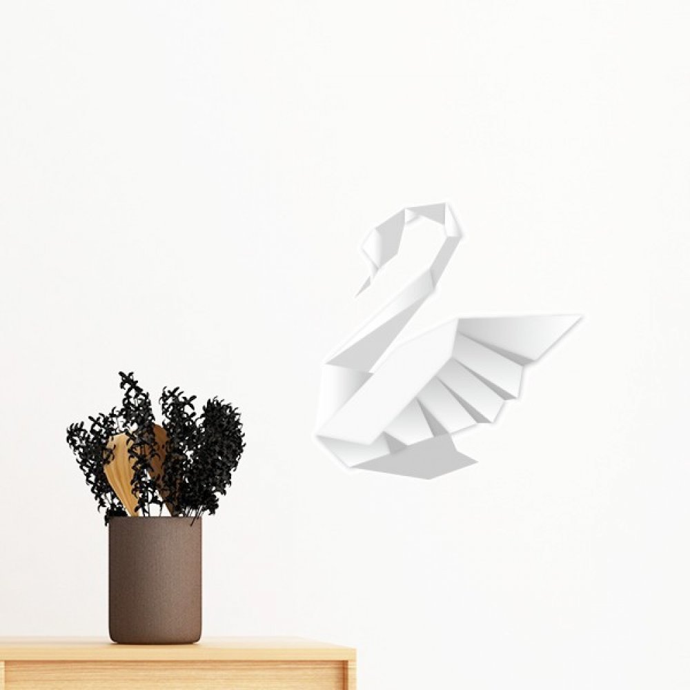 Sticker mural cygne et papillon amovible 60cm blanc pour deco chambre