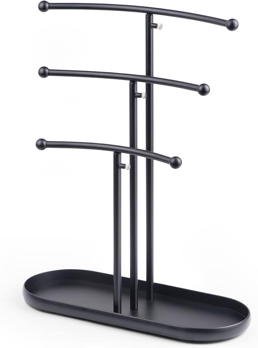 SZQINJI Jewelry Stand Organizer Metal Jewelry Tree Holder 3-Tier Black | Jewelry Storage for Necklace Display, Earring Hanging, Christmas Gift for Women and Girls