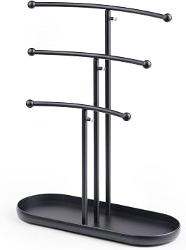 SZQINJI Jewelry Stand Organizer Metal Jewelry Tree Holder 3-Tier Black