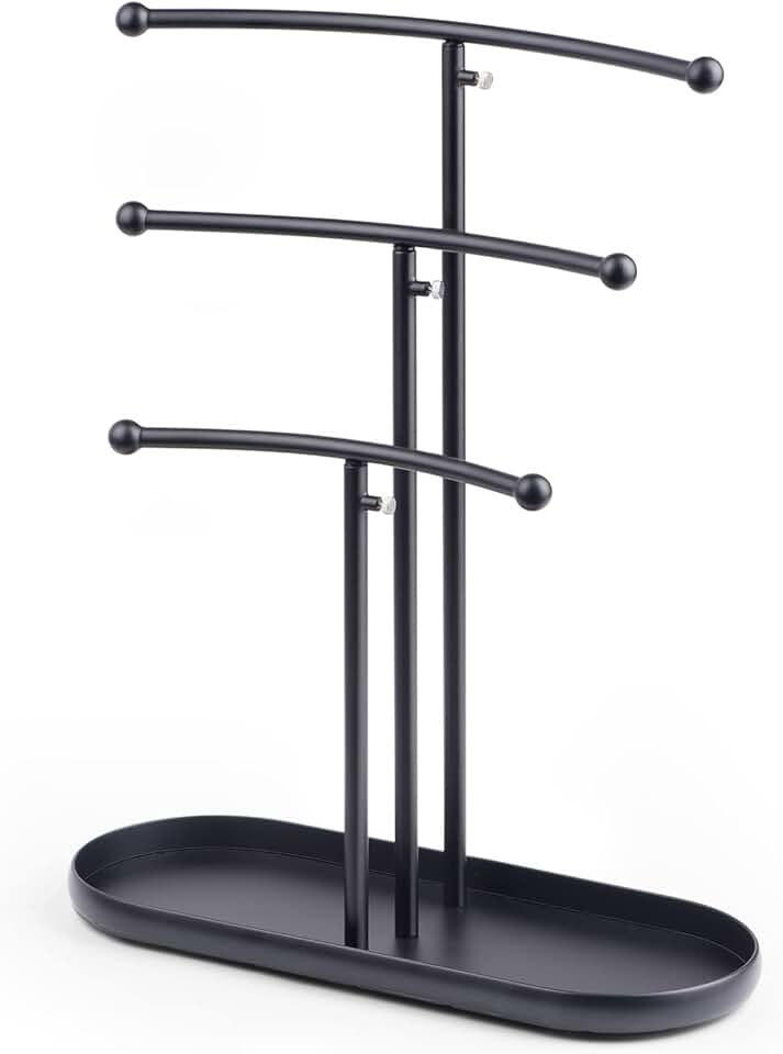 SZQINJI Jewelry Stand Organizer, Metal Jewelry Tree Holder 3-Tier Jewelry Storage Tower for Necklace Display, Earring Hanging Blac
