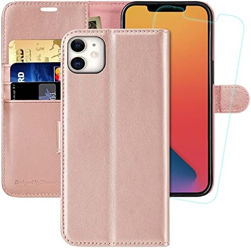 MONASAY iPhone 11 Wallet Case,6.1-inch [Glass Screen Protector Included][RFID Blocking] Flip Folio Leather Cell Phone Cover with Credit Card Holder for iPhone 11 Burgundy