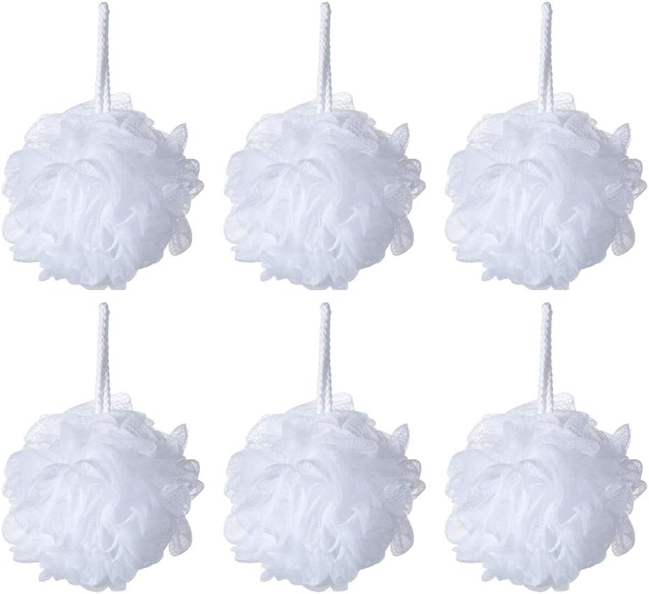 Bath Sponge Loofah Shower Pouf White Mesh Shower Puff Pack of 6 (35g/pcs)