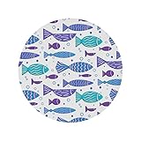 susiyo Doodle Blue Purple Green Fishes Round Table Cloth, Tablecloth with Elastic Edge Fitted Table