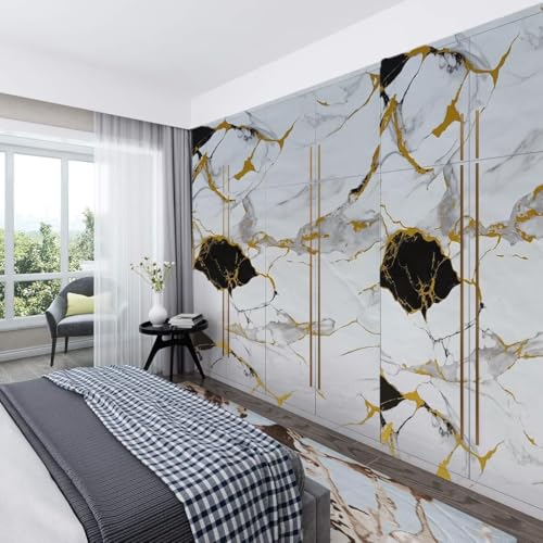 Image of VOOY Self-Adhesive Kitchen Wallpaper, PVC 3D Wall Sticker Oil Proof & Waterproof, Kitchen Backsplash Stickers Wallpaper Navy Blue and Golden Marble Pattern (60cm x 200cm) (Pack of 2) (TS-79)