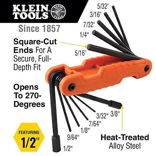 Wiha 70486 | 6 Piece Color Coded Magnetic Nut Setter Set & Klein Tools 70550 Hex Wrench Key Set, 11 Sae Sizes, Heavy Duty Folding Allen Wrench Tool #TOP5
