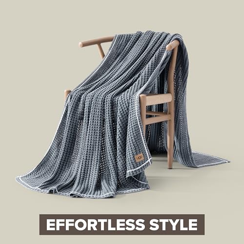 UGG Luna Knit Throw Cotton Chunky Soft Throw Blanket for Couch or Bed Cozy Washable Giftable Lightweight Blanket for Living Room or College Dorm, 50-inch x 70-inch, Imperial Blue
