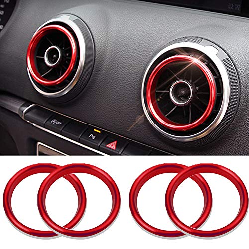 SPAKOWN Car Air Condition Air Vent Outlet Ring Cover Trim Decal Sticker 4 Pack Set AC Decoration Interior Accessories fit for Audi A3 S3 Q2L A1 (Red)