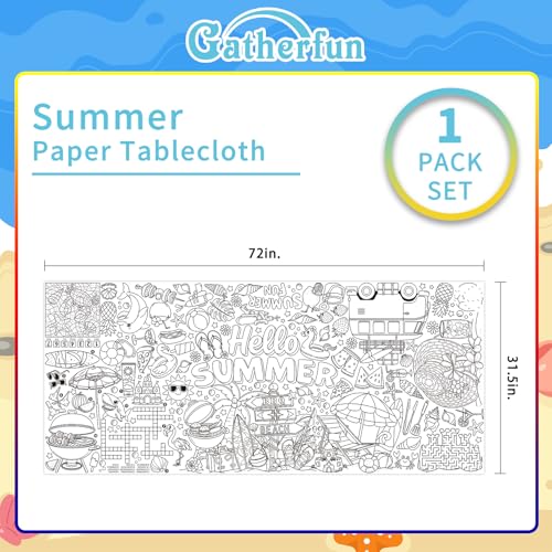 Image of Gatherfun Hello Summer coloring tablecloths, 31.5 x 72 Inch Beach Party Coloring Banner, Paper Table Cover for Summer School Party Supplies, Special Events Decoration, beach Party Decorations