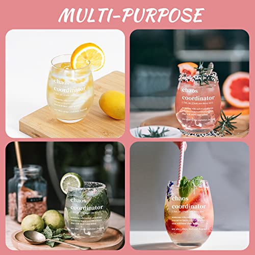 Dazlute Chaos Coordinator Stemless Wine Glass For Her Boss Women Best Mom New Mom Coworker Manager Teacher Boss Lady Office Female, Funny Gifts Idea For Women Mothers Day Birthday Christmas, 17Oz #TOP3