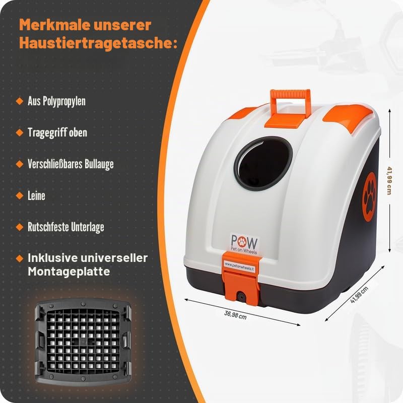 POW Pet Carrier Hundetransportbox für Hunde zur Befestigung auf dem Moped, Motorrad, Fahrrad und geeignet auch für das Auto