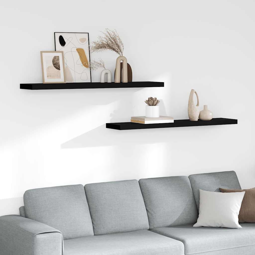 Regał wiszący, zestaw 2 sztuk, czarny, 120 x 23,5 x 3,8 cm, płyta MDF, z metalową ramą i niewidocznym systemem montażowym, do regałów ściennych, regał na książki, dekoracja, porządek