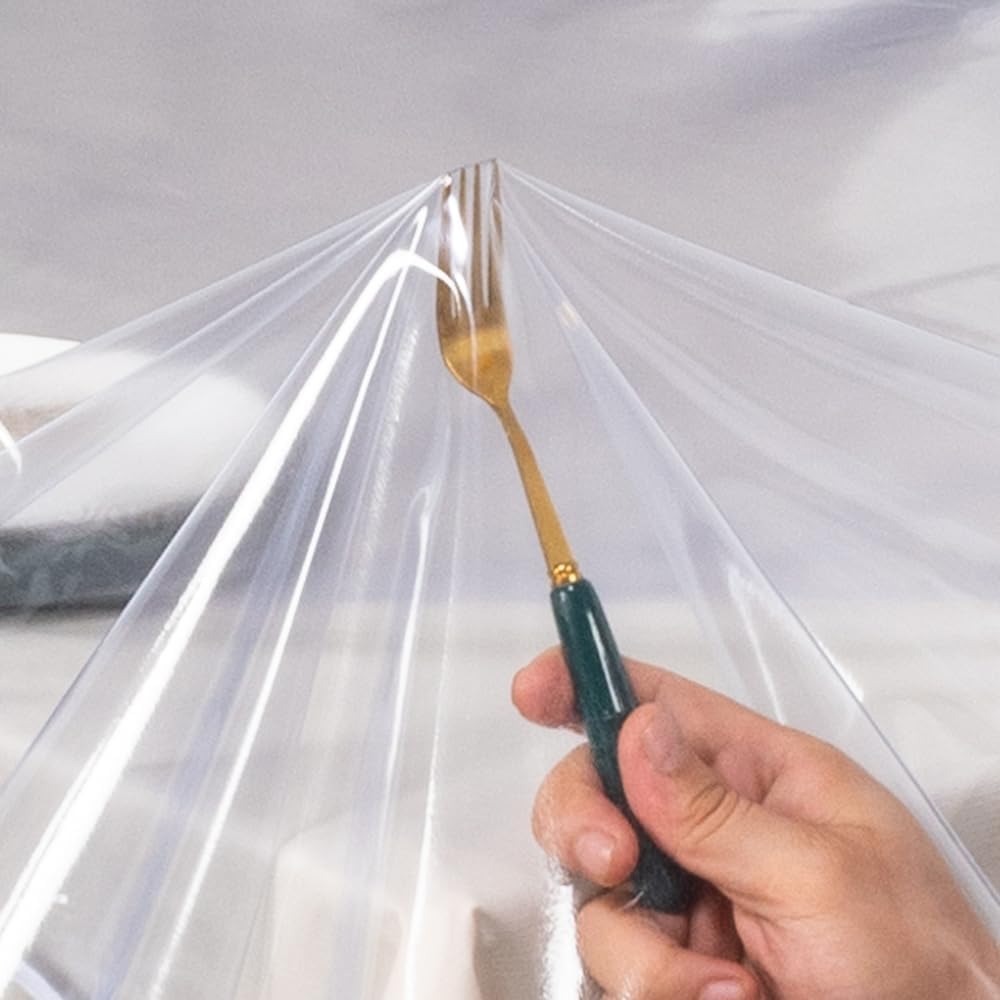 Lace Trim Tablecloth, Crystal Clear Vinyl, Waterproof Plastic Table Cover with Decorative White Border for Dining Tables (60x90in)