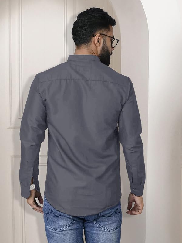 Image of Pinkmint Shirt for Men Cotton Soild Shirt & Spread Collar Long Sleeve Shirt Formal, Travelling
