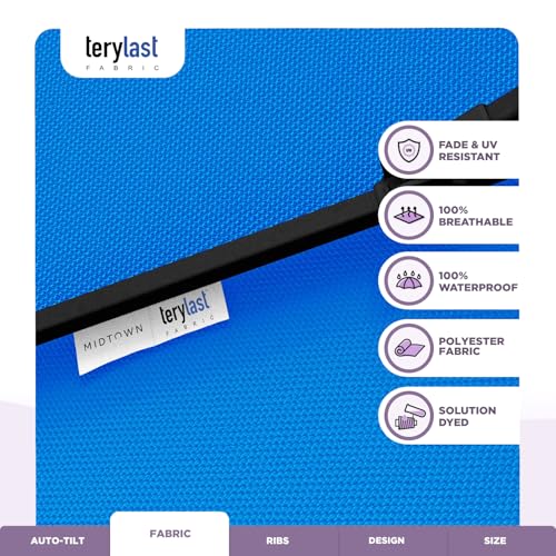 Image of Midtown Umbrellas - 10-Year-No-Fade 10FT Patio Umbrella with Terylast Fabric, Auto-Tilt Aluminum Frame and 8 Reinforced Ribs for Deck, Pool, Garden & Beach - Cobalt Blue Canopy, Black Pole