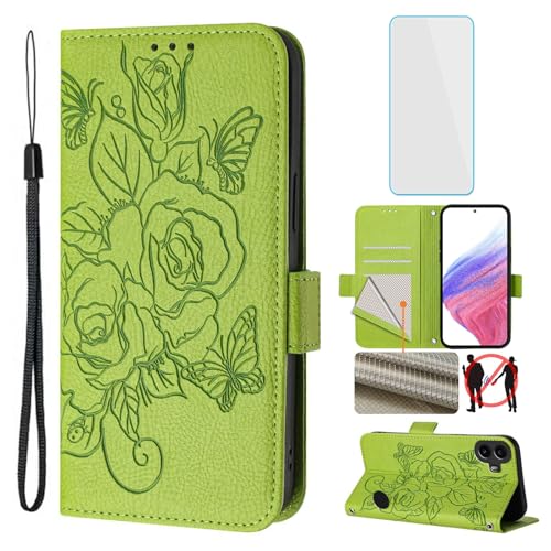 OUEAYIEN for Nothing CMF Phone 1 Phone Case Wallet and Screen Protecter RFID Blocking Card Slot Kickstand Embossed Women Cell Phone Flip Cover for Nothing CMF Phone1 CMFPhone 1 Green