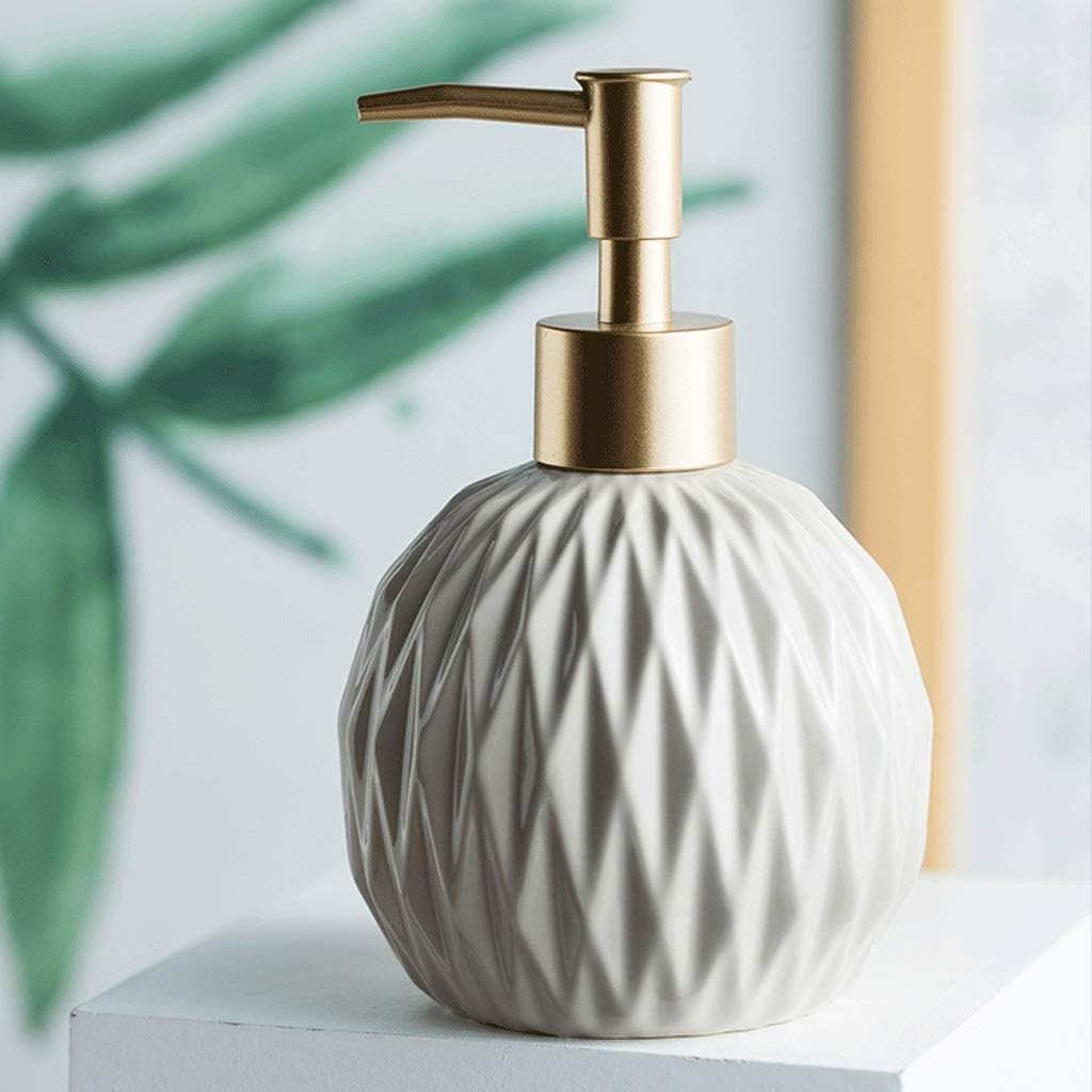 Geeyu Sphere Ceramics Soap Dispenser, Countertop Hand Lotion Pump Bottles, Housewares for Kitchen Bathroom Washroom, Accessories with Pump (Color : Khaki, Size : 400ml)
