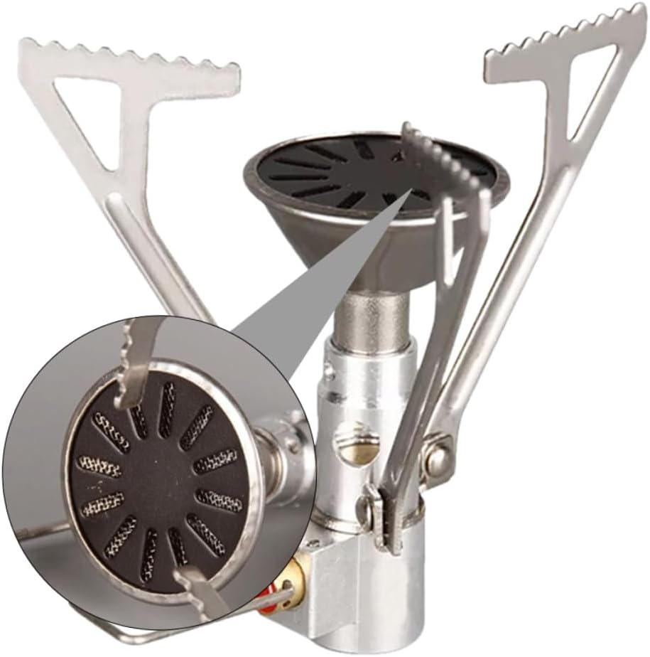 Portable Camping Stove Burner, Mini Stainless Steel Gas Cooker with Safety Leak-proof Head, Lightweight Picnic Stove for Outdoor Hiking and Backpacking