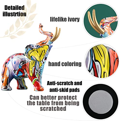 Qianling Elephant Decor Creativity Graffiti Elephant Figurines, Resin Colorful Elephant Statues Home Decor Art Elephant Statue, Suitable For Filling Space Decor In The Living Room, Bedroom, Office #TOP2