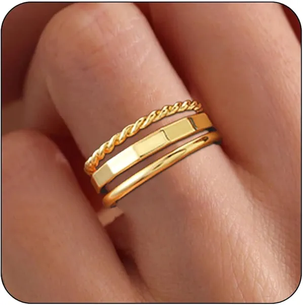 Lunvky Stackable Gold Rings for Women Dainty 14K Gold Plated Thin Ring Set Non Tarnish Thumb Bands Gold Jewelry Gifts Statement Gold Knuckle Rings Size 6-11
