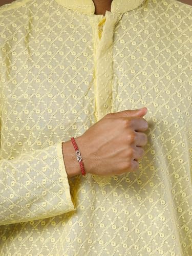 Image of Sukkhi Rakhi 925 Sterling Silver Designer Infinity Silver Rakhi Bracelet for Men with Roli Chawal & Free Greeting Card with Certificate of Authenticity | 925 Silver Rakhi for Brother
