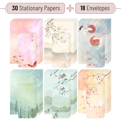 Mr. Pen - Papel de escrita com envelopes, papel de escrita de 30 letras + 18 envelopes, conjunto de