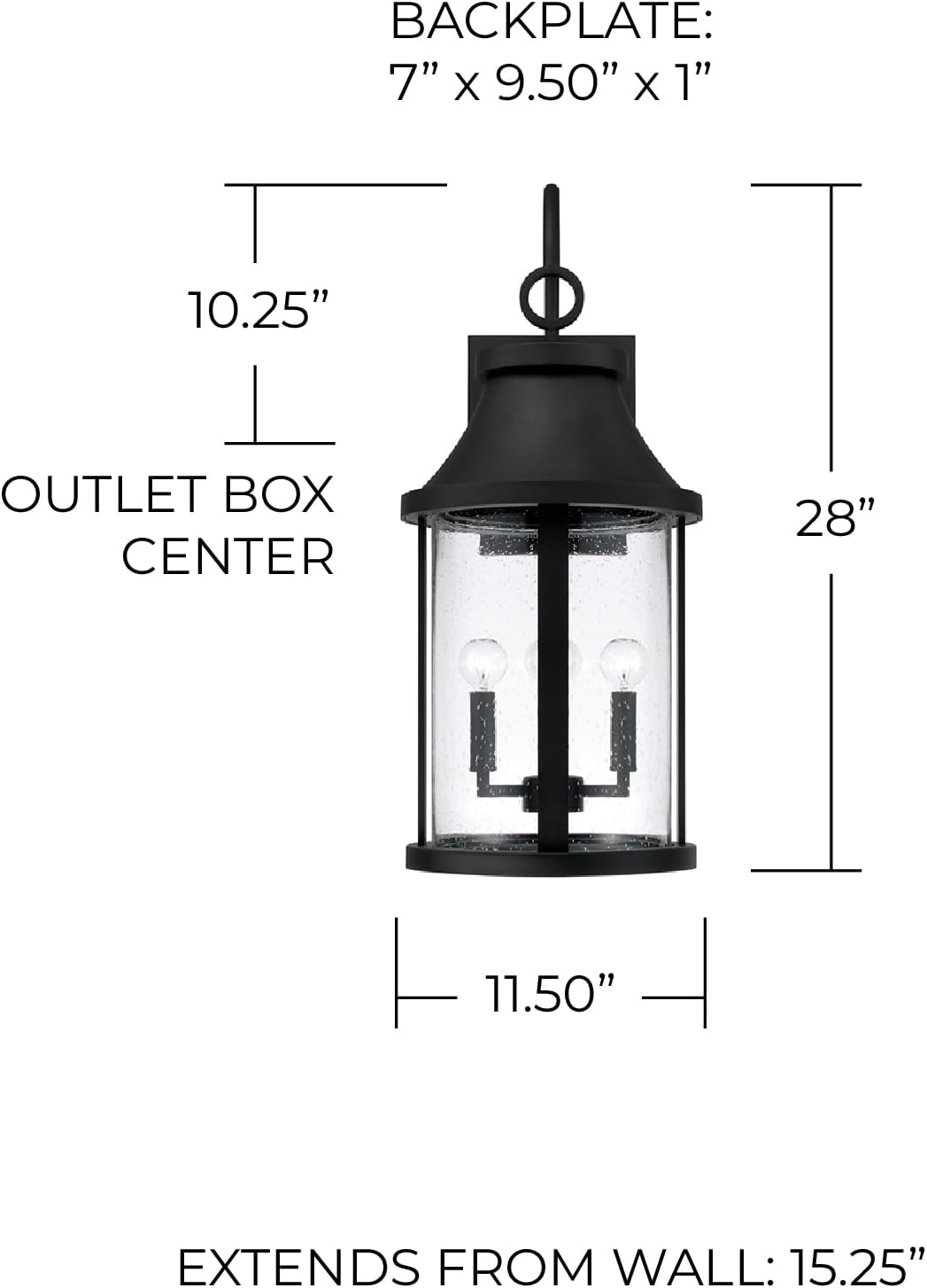 Capital Lighting 953641BK Bridger Transitional Clear Seeded Glass Outdoor Wall Lantern, 4-Light 240 Total Watts, 28" H x 12" W, Black