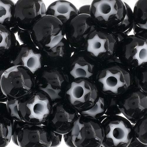 Preciosa Czech Seed Beads 32/0 (8mm) Cornelian White Star Black - 50g Bulk Bag Beads for Jewelry Making and Crafts