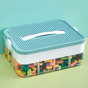 Toys Organizer Storage Case for Lego Box Kids Toy Stackable Building Blocks with Lids Bins Adjustable Lego Storage Containers Plastic Toy Box Green 1 Layer