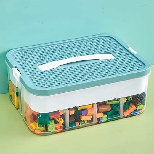 Toys Organizer Storage Case for Lego Box Kids Toy Stackable Building Blocks with Lids Bins Adjustable Lego Storage Containers Plastic Toy Box Green 1 Layer