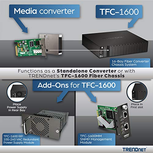 Image of TRENDnet Intelligent 1000Base-T to 1000Base-FX Single Mode SC Type Fiber Media Converter (50 Km / 31 Miles), Fiber to Ethernet Converter, RJ-45 Port, Fiber Port, Lifetime Protection, TFC-1000S50