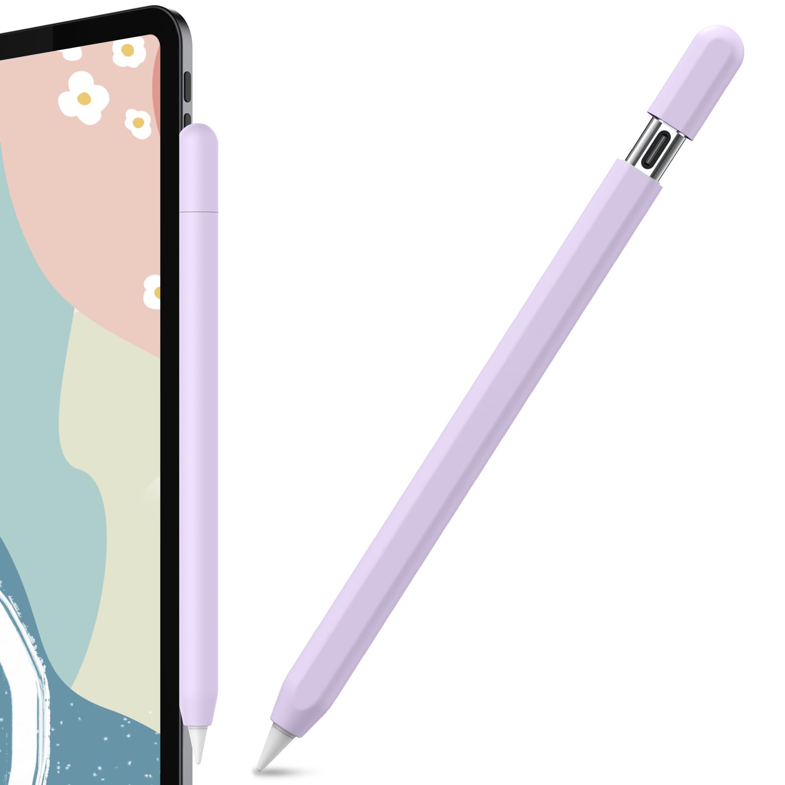 AhaStyle Silicone Case for Apple Pencil (USB-C) 2023 Ultra Thin Proteative Cover Skin Apple Pencil Sleeve Anti-Slip Grip Compatible with Apple Pencil USB C (Lavender)