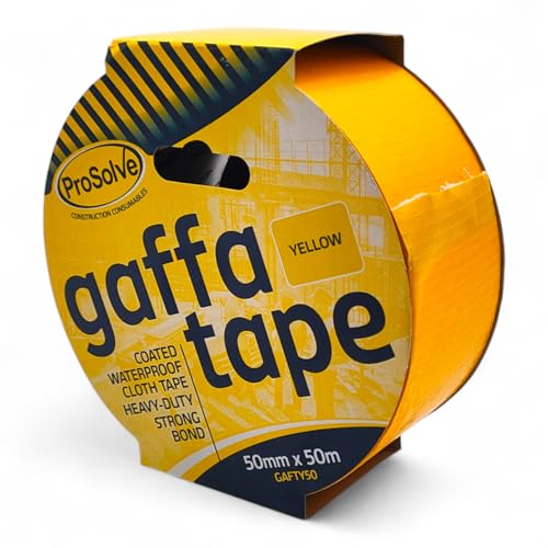 Image of MSF Pack OF 2 Yellow PROSOLVE 50mm x 50m Yellow Premium Gaffer Tape Cloth Gaffa Duct Waterproof Pack OF 2.Size (50mm x 50m, 2 X YELLOW)