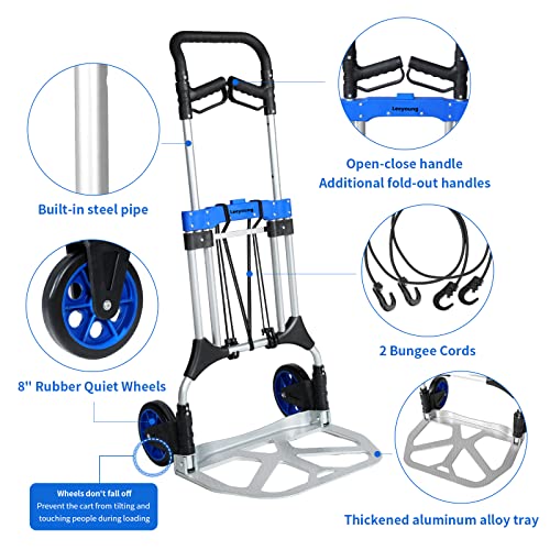 Folding Hand Trucks Heavy Duty By Leeyoung,500 Lb Aluminium Folding Hand Cart Dolly With 8 Inch Wheels (Incl 2 Bungee Cords) #TOP3