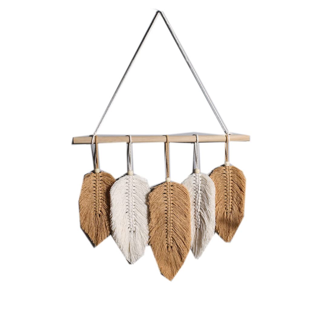CRYSEU Leaf Macrame Wall Hanging Tapestry Rope Boho Handmade Woven Tapestry Rope(Style B)