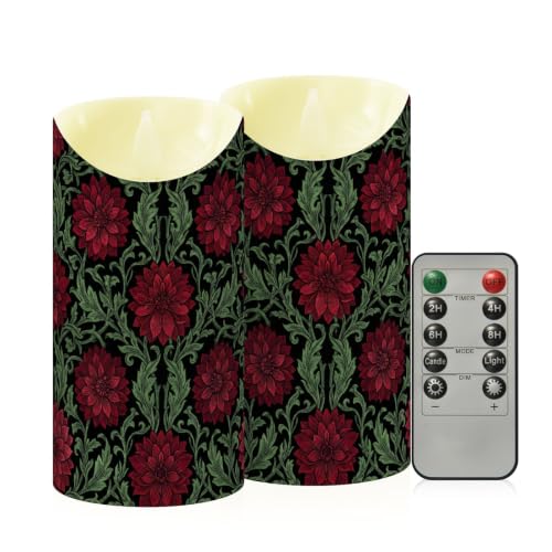 Velas LED sin llama dalias rojas juego de 2 velas que funcionan con pilas para salón 2