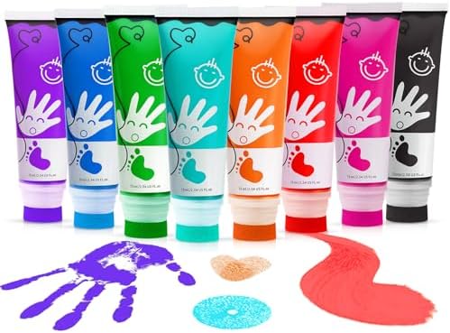 TOGOU2S Fingerfarben Kinder Ungiftig Mit Schwammspitze 8× 75 ml Waschbar | Fingerfarbe Baby Fingermalfarbe Mehrfarbig EN71-zertifiziert für Finger und Hand Geburtstagsgeschenke, We