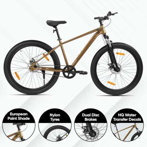 Image of ROADGIANT Squad 24T| MTB | Steel Bicycle | Dual Disc Brakes | Single Speed | Front Suspension | Unisex| for All-Terrain Bike for Ages 13+ Years (Brown)