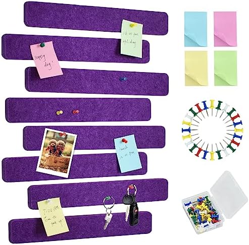 Vuzvuv 8 Pcs Colour Felt Pin Board Bar Strips 35 Pushpins, Self-Adhesive Lightweight Bulletin Board Bar Strips No Damage Wall, Paste Notes, Photos, Schedules, AnnOzments.