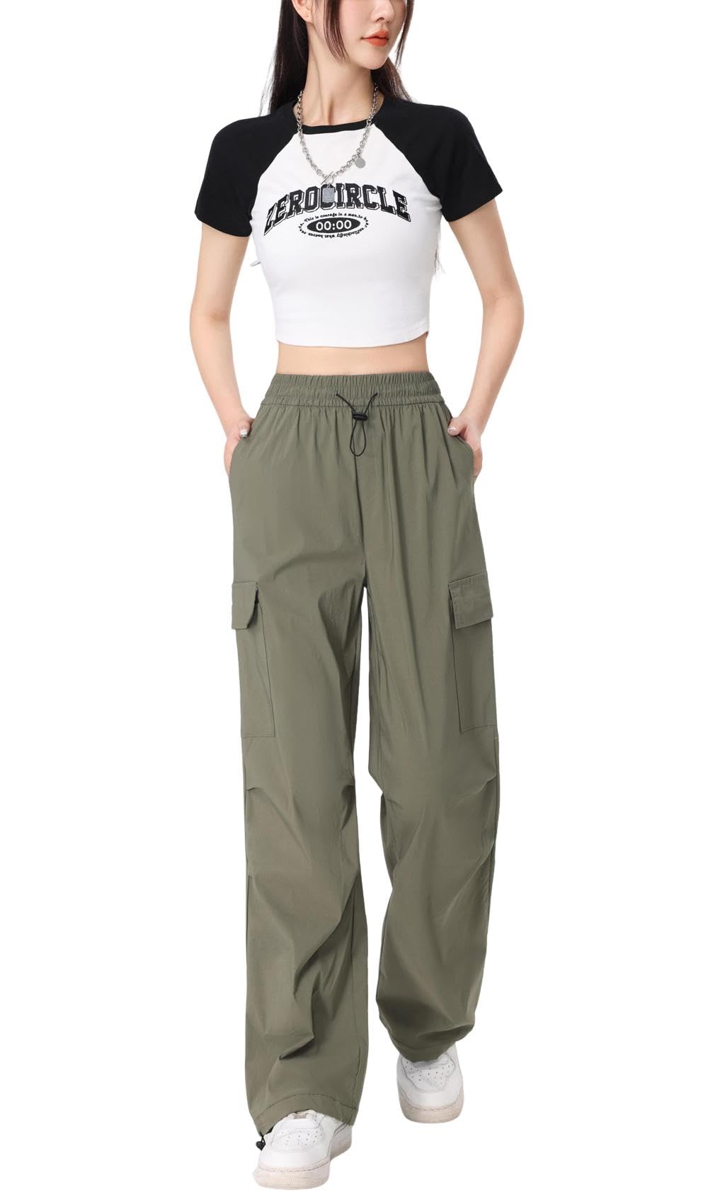 Pantalon Cargo Femme Strech Large Pantalons de Travail à Séchage Rapide Elastique Taille Haute Multipoche Y2K Streetwear