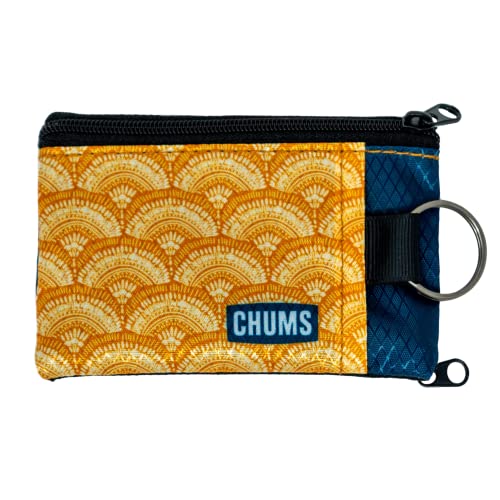 Chums Surfshorts Wallet - Lightweight Zippered Minimalist Wallet with Clear ID Window - Water Resistant with Key Ring (Retro Fan/Navy)