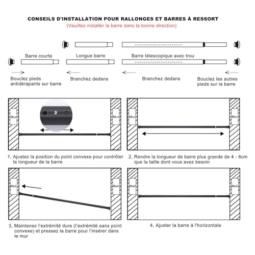 Barre extensible multifonction pour rideau de douche et dressing modulable - 7