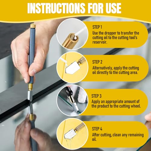 WEILAOK Glasschneideöl, Professionelle Glasschneidflüssigkeit, Glasschneider Öl, Schneidflüssigkeit Für Glasschneider Glasscheiben, Spiegeln Und Buntglas, Schmierung – Reduziert Reibung, 120ml