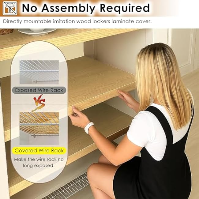 Wire Shelf Cover for Pantry 5 Pack, Custom Size Imitation Wood Grain Wire Rack Covers for Closet/Kitchen/Laundry Room, Waterproof PVC Composite Sheet(50x16x2in)