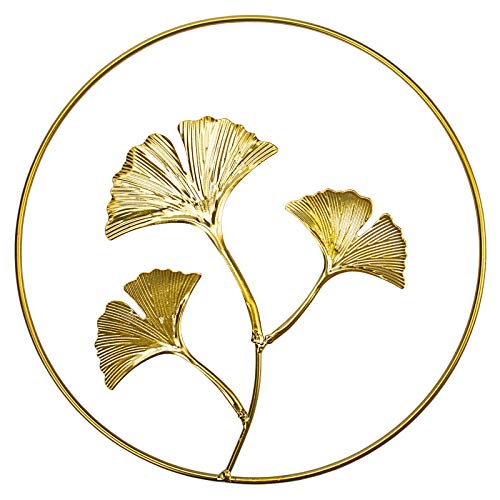 Tinsow 9.5 Inch Iron Wall Sculptures,Gold Metal Ginkgo, Maple, Monstera Leaf Wall Decor Round Wall Ornaments,Easy Installation Great For Bedroom Hanging Parts Hotel Wall Decoration (Gold, 4) #TOP5
