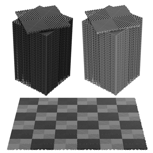 SUNYRISY Garage Floor Tiles Interlocking Mat, Black/Gray Mashup 12 x 12 x 0.6 in 72Pcs Garage Floor Mats, Non-Slip Garages, Basements, Repair Shops Flooring Covering Tiles