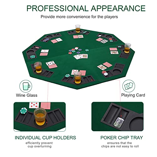 Furuisen 48" Foldable Poker Table Top, 8-Player Texas Traveller Wood Table Top Poker Layout, Portable Anti-Slip Blackjack Poker Table Mat With Cup Holders For Family Games Casino #TOP2